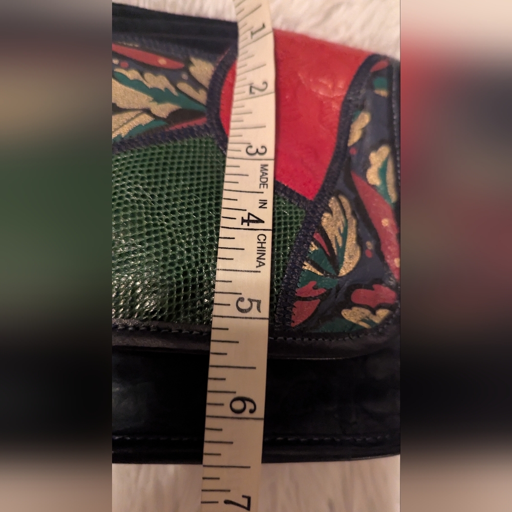 Carlos Falchi Leather Collage Patchwork Print Crossbody Bag Blue Multi VGUC - Picture 11 of 13